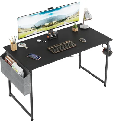 Zdjęcie produktu dla Stół komputerowy z uchwytem na słuchawki i torbą do przechowywania, wymiary: 120 x 60 x 75 cm, idealny do biura i domu