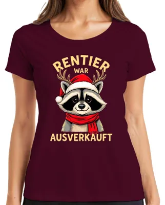 Produktbild von Rentier war t Waschbär Weihnachten lustig Geschenk Damen T-Shirt, Burgundy, XXL