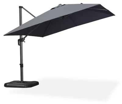 Produktbild von Großer, freitragender Sonnenschirm (300 x 300 cm) mit Kurbel, 360° drehbar, Fußpedal und Kreuzfuß für Sonnenschutz auf Terrasse und Balkon, grau