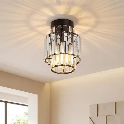 Zdjęcie produktu dla ZMH Lampy sufitowe Kryształowa lampa sufitowa Czarna lampa korytarzowa Lampa sufitowa do sypialni E27 Lampa sufitowa do salonu, korytarza i kuchni (bez żarówki)