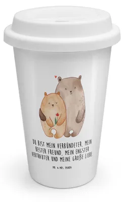 Produktbild von Mr. & Mrs. Panda Isolierbecher To Go Bären Liebe - Weiß - Geschenk, Kuscheln, Thermobecher, Freundin, Becher Für Unterwegs, Beziehung, Coffee, Verheiratet, Kaffeebecher