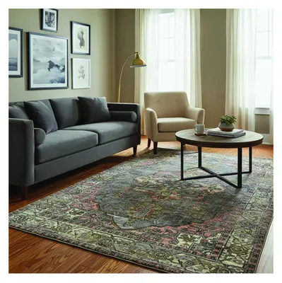 Produktbild von Vintage-Teppich im orientalischen Stil, mehrfarbig, Chenille & Baumwolle, Digitaldruck, waschbar, rutschfest, 9 mm 80 x 50 cm