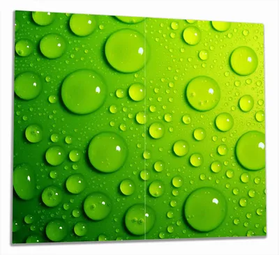 Produktbild von Wallario Herdabdeckplatte aus Glas, Größe 60 x 52 cm 2-teilig, Motiv Wassertropfen auf Grün