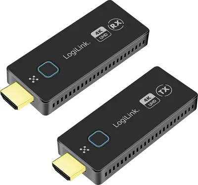 Obrázek produktu pro LogiLink HDW0111, 3840 x 2160 px, AV vysílač a přijímač, 50 m, Kabelový a bezdrátový, Černá, HDCP