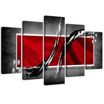 Image de Tableau en toile 5 pièces « Le secret du rouge » 150 x 100 cm Tableau mural Feeby rouge prêt à accrocher