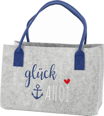 Produktbild von Filztasche Glück Ahoi  Maritim Tragetasche grau blau