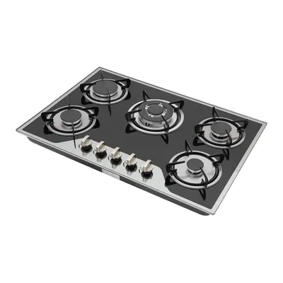 Produktbild von 5 Flammen Gaskochfeld ​Einbau LPG/NG 5 Zonen Gehärtetes Glas Kochfeld Gaskocher (schwarz) für Erdgas Propangas