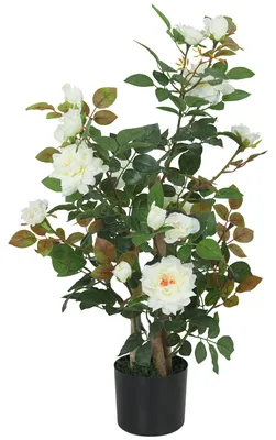 Produktbild von HOMCOM 90 cm Rosenbaum, 344 Seidenblätter, 17 Blumen, Weiß