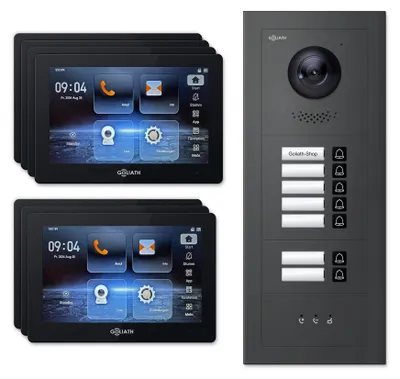 Immagine prodotto di Videocitofono Goliath IP 2 fili 7-fam. con app antracite : Scatola da incasso: 7 pollici in nero Scatola di montaggio per campanelli: Scatola da incasso Selezione monitor: 7 pollici in nero