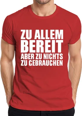 Zdjęcie produktu dla Gotowy na wszystko, ale na nic Śmieszny ironiczny humor biurowy przyjaciel T-shirt męski, czerwony, L