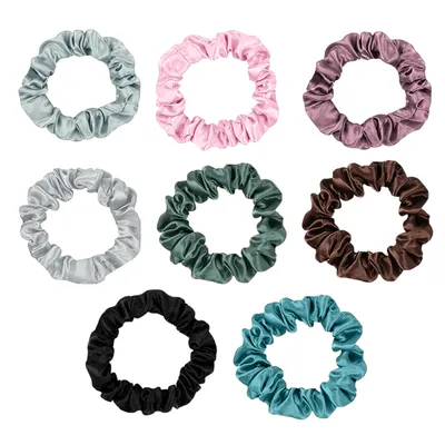 Produktbild von Dünne Seiden Scrunchies Seide Haargummi,für Frauen Mädchen Weihnachten,(Dunkelbraun + Rosa + Lila + Hellgrau + Hellblau + Türkis + Pfauenblau + Schwarz)