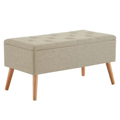 Produktbild von Theo&Cleo Sitzbank Polsterbank mit Stauraum  Footstool Holzbeine Leinen 76cm Beige