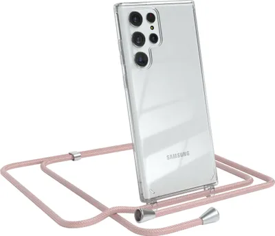 Produktbild von EAZY CASE Handykette kompatibel mit Samsung Galaxy S22 Ultra 5G, Handyhülle mit Umhängeband, Handykordel, Schutzhülle Clear, Band in Rosa