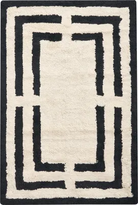 Produktbild von BELIANI Badematte beige und schwarz Baumwolle 60 x 90 cm rechteckige Form geometrisches Muster flauschiger Badematte Badezimmeraccessoires modernes Design