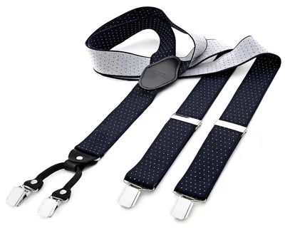 Produktbild von DonDon® Herren Hosenträger breit 3,5 cm - 4 Clips mit Leder in Y-Form - elastisch und längenverstellbar gepunktet in blau weiß