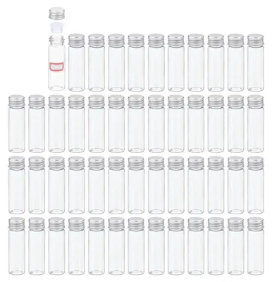 Zdjęcie produktu dla Omgoods - 50 sztuk, fiolki szklane o pojemności 15 ml, przezroczyste, z zakrętkami
