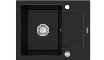 Zdjęcie produktu dla Mexen Enzo zlewozmywak granitowy 1-komorowy z ociekaczem 576 x 465 mm, czarny, syfon chrom - 6506571005-77