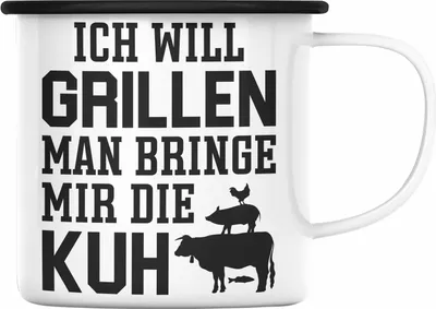 Produktbild von Trendation - Grill Emaille Tasse Geschenk Männer Steak Liebhaber Grillen Geschenkidee Vater (Schwarz)
