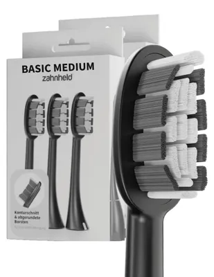Produktbild von Zahnheld Bürstenkopf Ersatzbürsten Basic Medium - ideal für Gero Schallzahnbürste, 6 Stück, Schwarz, mittelharte Wechselköpfe, Schallzahnbürstenkopf