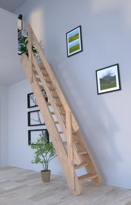 Produktbild von Raumspartreppe Samos in Eiche-Holzgeländer-verjüngte Stufen/wechselseitig begehbar