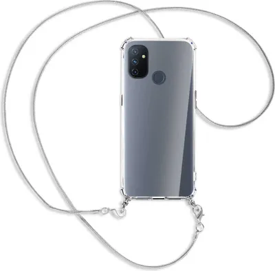 Produktbild von Handykette Backcover-Schutzhülle mit Band (Metall silberfarben) für OnePlus Nord N100 - silberfarbene Kette Snake