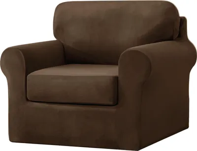 Produktbild von 1-Sitzer-Sofabezug mit separaten Kissen- und Rückenlehnenbezügen, 3-teiliger Stretch-Sofabezug, Sesselbezug, Ersatz-Möbelschutz (Stuhl, Dunkelbraun)