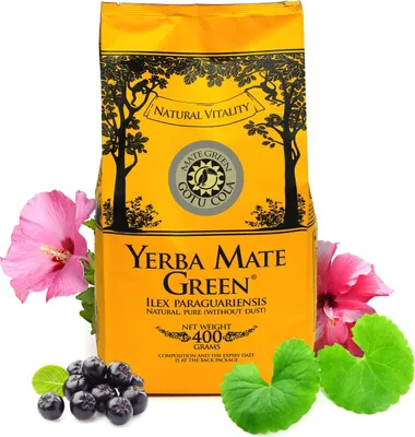 Produktbild von Yerba Mate Tee Mate Green Gotu Cola 400g - brasilianischer Yerba Mate mit Kräutern - Aroniafrucht  - Gotu Cola-Kraut