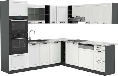 Produktbild von Eckküche Vicco R-Line Weiß Landhaus/Anthrazit 247 x 237 cm, AP Marmor, Model 43259