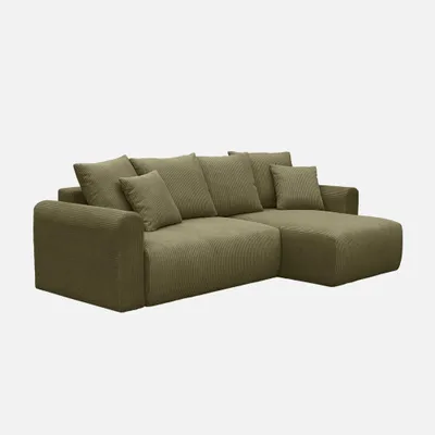Immagine prodotto di Divano letto angolare reversibile in velluto a coste, 3 posti, Verde kaki