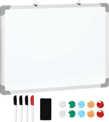 Productafbeelding van Magnetisch whiteboard met tafel, inclusief 4 stiften, 1 gum, 10 magneten, een standaard en de mogelijkheid om aan de muur te bevestigen. Afmetingen: 60 x 1,8 x 45 cm