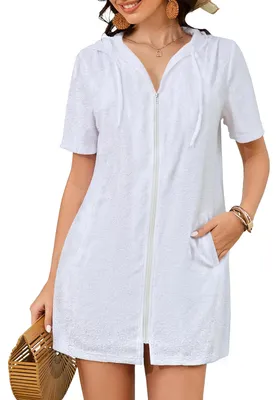 Produktbild von Frottee Strandkleid, Reißverschluss und Kapuze, Größe XXL, weiß, für Strand