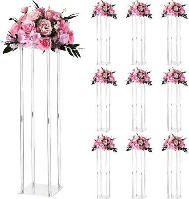 Immagine prodotto di VEVOR portafiori da matrimonio 200x200x800 mm, 10 pz. Sgabello per fiori con vassoio cubico in acrilico e gamba cilindrica, sgabello per piante per matrimoni, feste, compleanni, casa, supporto per decorazione da tavolo