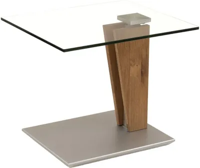 Produktbild von Beistelltisch eckig Catlee 55x47x47 Sofatisch Massivholz höhenverstellbar Wildeiche/Klarglas/Edelstahl 16193