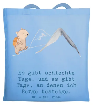 Produktbild von Mr. & Mrs. Panda Tote Bag Bär Bergsteigen - Sky Blue - Geschenk, canvas tasche, Schultasche, Alpinismus, Einkaufstasche, Trekking, Beutel, Alpinwandern, Laptoptasche