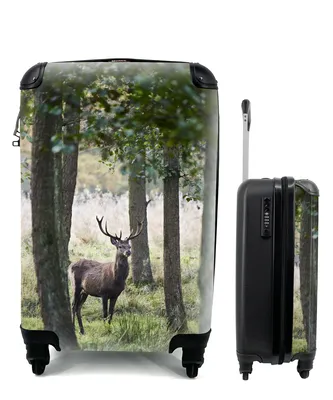 Produktbild von MuchoWow® Koffer Handgepäck Trolley Rollkoffer Kleine Reisekoffer mit 4 Rollen - Hirsche - Bäume - Gras - Cabin Size < 55x40x23 cm & 55x40x20 cm - Fotokoffer - Kabinenkoffer - Boardgepäck - Reise-Box - Reisekoffer - Reisegepäck - Koffer mit Bild - Trolley für Kinder