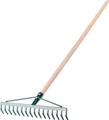 Produktbild von KADAX Rechen mit Holzstiel "Jorn", breite Harke für Garten, Rasenrechen aus Metall, Grün, 41 cm, 16 Zinken