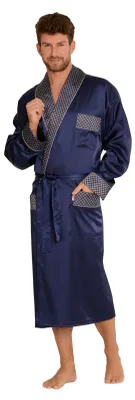 Produktbild von FOREX Lingerie edler und hochwertiger Herren Satin-Morgenmantel im tollen Design, 4XL, Marine