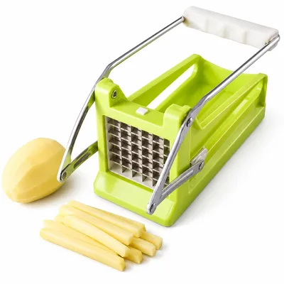Produktbild von Pommes-Schneider, Kartoffelschneider mit 2 unterschiedlich großen Edelstahlklingen, Gemüseschneider für Kartoffeln, Karotten & Gurken