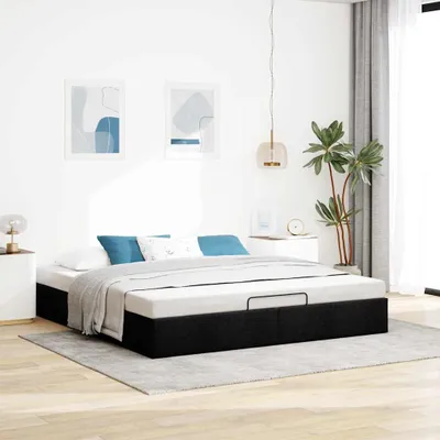 Zdjęcie produktu dla Maison Exclusive – łóżko typu otomana bez materaca, czarne, 200 x 200 cm, obicie z tkaniny