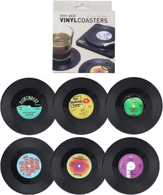 Produktbild von Untersetzer Vinyl-Schallplatten, 6 Stück, retro Stil, rutschfest, für Zuhause