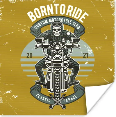 Produktbild von MuchoWow® Poster Mancave - Motor - Totenkopf - Vintage 100x100 cm - Babyzimmer
