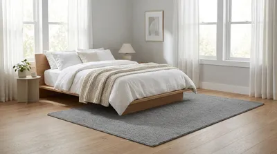 Produktbild von Boho Teppich handgewebt aus 100 % Wolle, Creme, 160x230 cm, Florhöhe 1,00 cm, KI-generiertes Bild