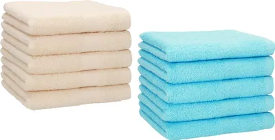 Produktbild von Betz 10 Stück Gästehandtücher PREMIUM 100%Baumwolle 30x50 cm Farbe beige und türkis