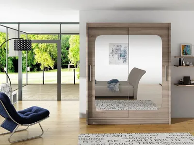 Obrázok produktu pre Šatníková skriňa so zrkadlom 150 cm ELADIO 12 - dub hľuzovka