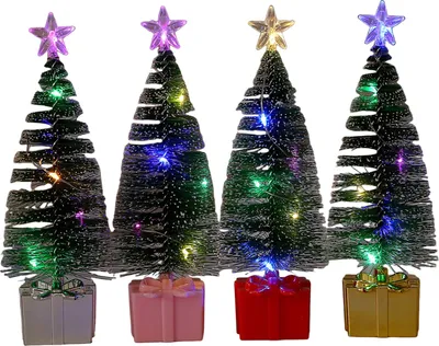 Produktbild von 4 Stück kleine Christbaumschmuckstücke mit LED-Leuchten, batteriebetrieben, realistischer Mini-Tisch-Weihnachtsbaum, Party-Zubehör