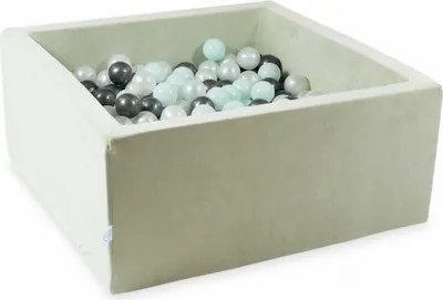 Produktbild von Bällebad 90x90x40 Samtig weich Hellmint – Mit 400 Bällen / Perlmutt, Hellmint, Metallic-Graphit