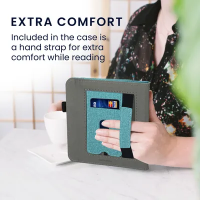 Produktbild von kwmobile Hülle kompatibel mit Tolino Vision 6 Hülle - Flip Case mit Handschlaufe - Kunstleder Cover - Petrol Dunkelgrau