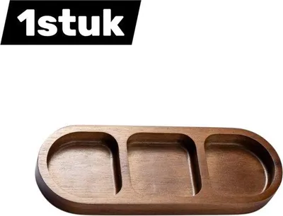 Productafbeelding van Houten serveerplank met drie uitsparingen - Dipbak - Serveerplank voor grillkruiden - Snackplank