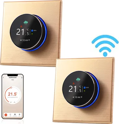 Zdjęcie produktu dla 2X Termostat WiFi Cyfrowy termostat pokojowy LCD Programowalny termostat ścienny Ukryte ogrzewanie podłogowe do ogrzewania wodnego 5A, sterowanie przyciskami / aplikacja mobilna / sterowanie głosowe Termometr wewnętrzny, szampan