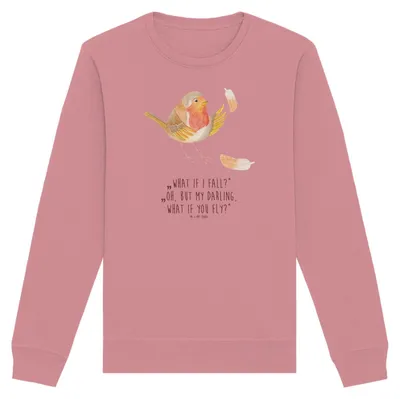 Produktbild von Mr. & Mrs. Panda Baumwoll Sweatshirt Rotkehlchen Federn Größe S - Canyon Pink - Geschenk, Lustige Sprüche, Motivation, Spruch Mut, Pullover, Sweater, Bio, Vogel, Pulli